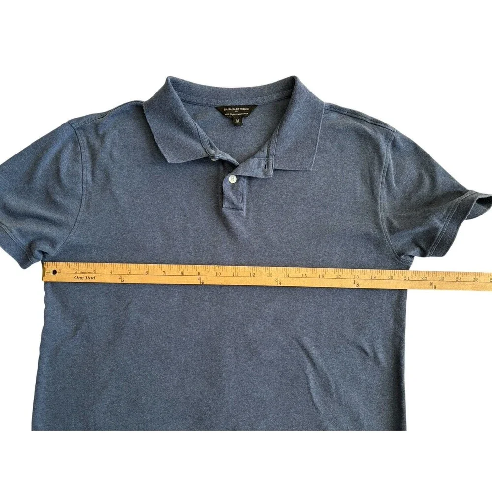 Banana Republic Polo Shirt Men's Medium Luxe Touch Performance Blue Heather